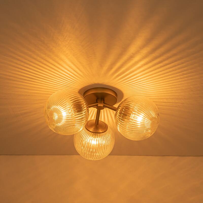 Modern 3-Light Semi Flush Mount With Opal Glass Shade