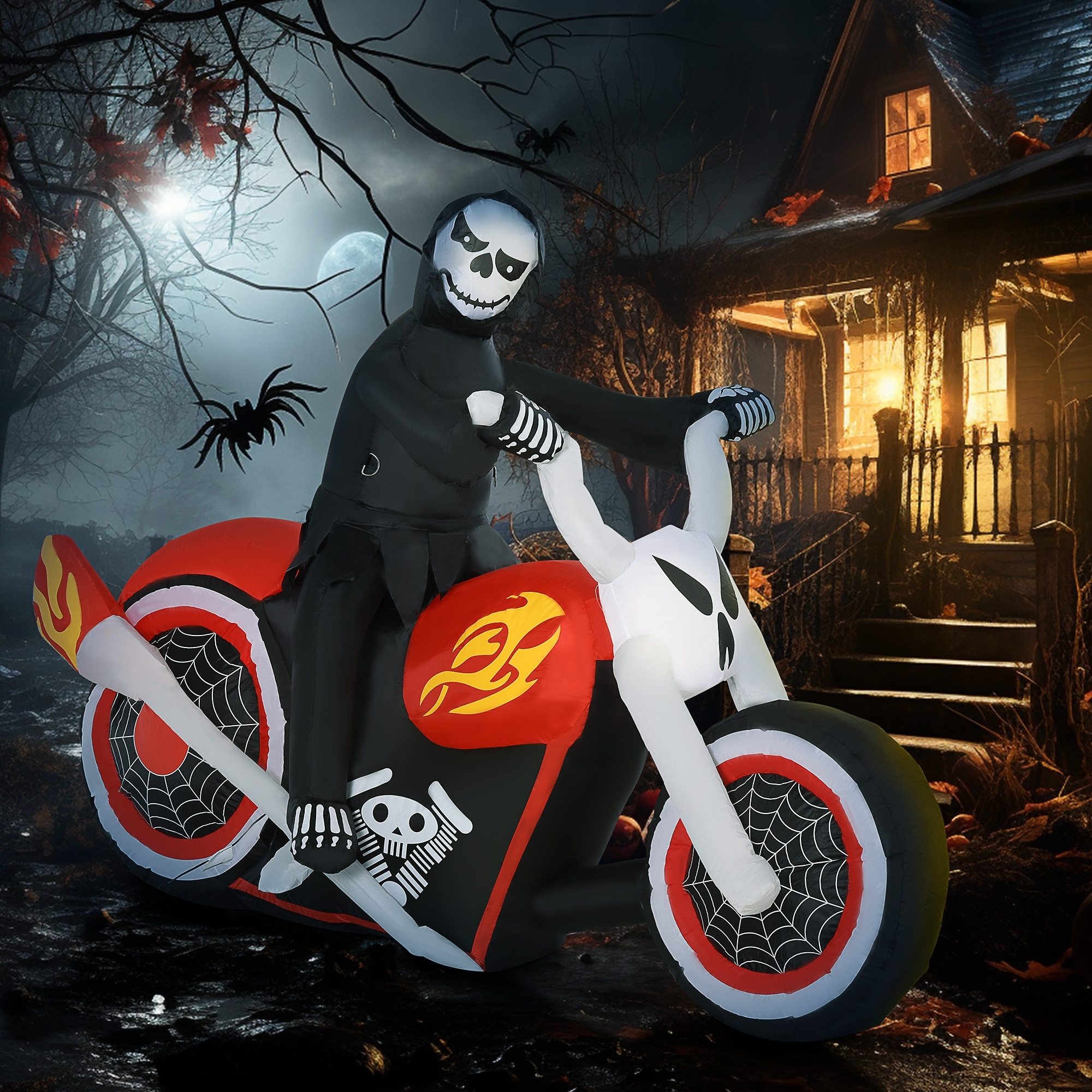 HomCom 7.5' Light-Up Grim Reaper Halloween Decoration Skeleton Inflatable