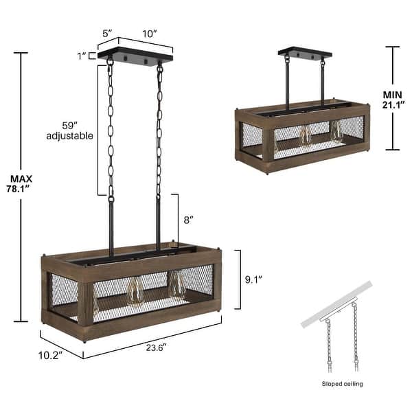 dimension image slide 1 of 3, LALUZ Farmhouse 5-Light Rectangle Wood Chandelier Rustic Island Lights for Dining Kitchen Island