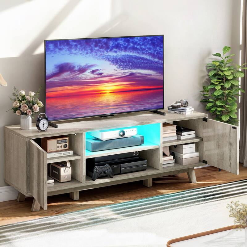 Moasis 59" Mid-Century LED Lighting TV Stand Media Console Entertainment Center for TVs up to 65 Inch