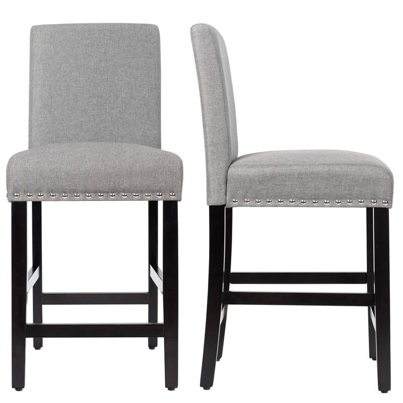 Costway Set of 2 25'' Kitchen Breakfast Chairs Nailhead Bar Stools