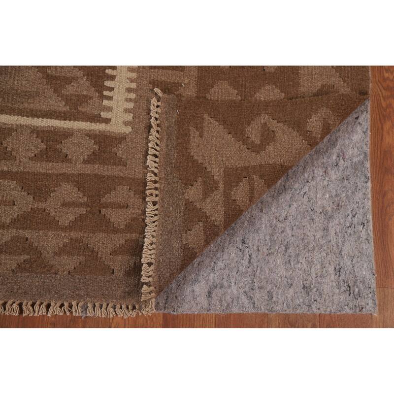 Hand Woven Oriental 100% Wool Carpet Southwestern Geometric Brown Kilim Area Rug - 9' 6'' X 6' 6''