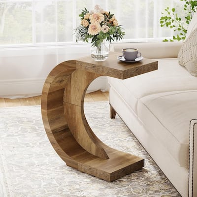 C-Shaped End Table, Wood Side Table for Couch Sofa Living Room