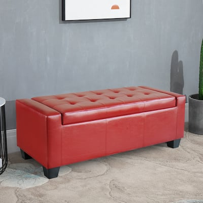 HOMCOM 51" Faux Leather Rectangular Tufted Storage Ottoman - Bright Red