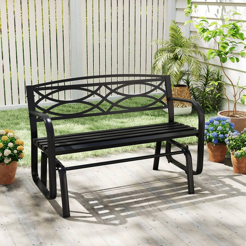 2-Person Black Patio Loveseat Outdoor Glider Bench with Metal Frame and Smooth Rocking Motion - 24" x 46" x 33"