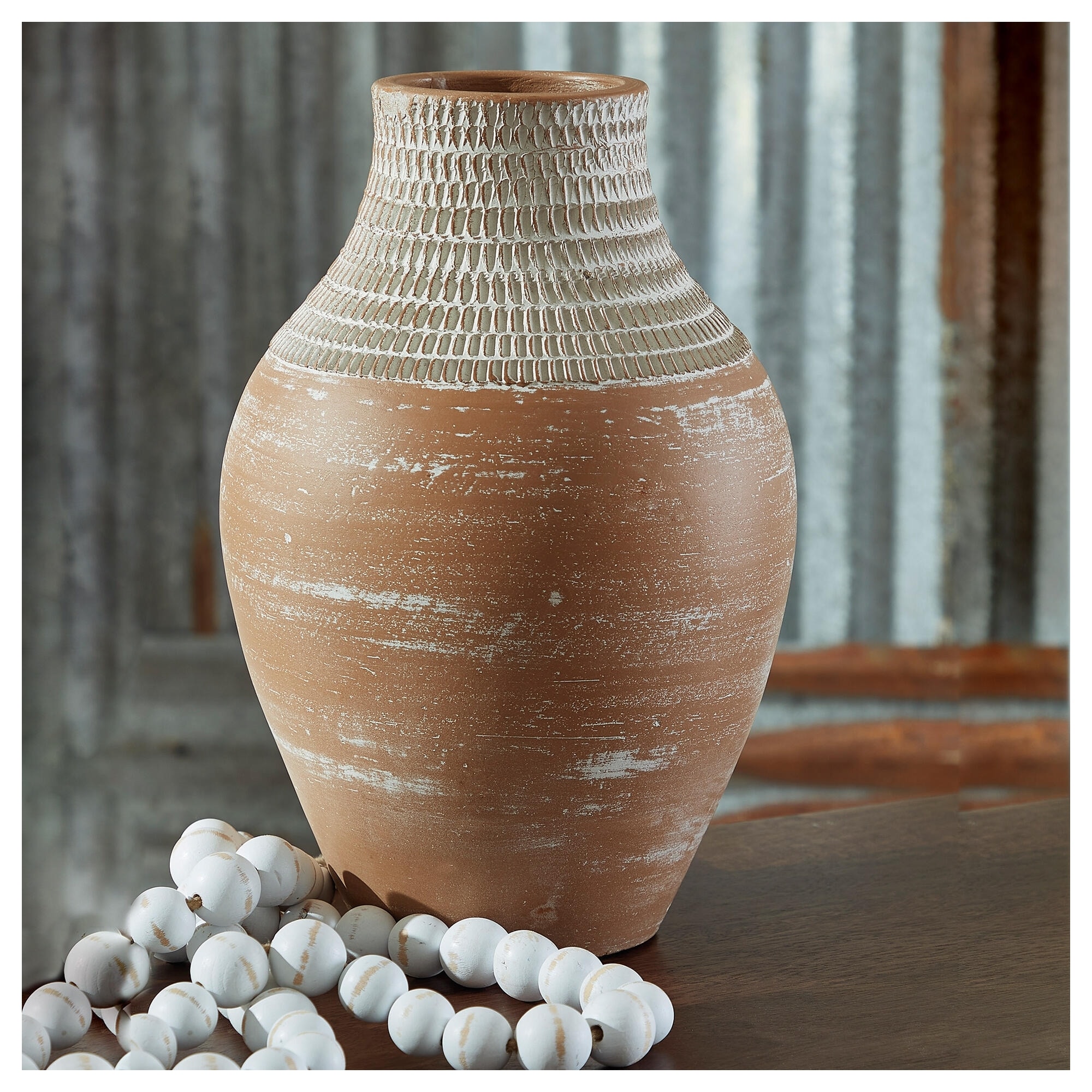 Signature Design by Ashley Reclove Distressed White/Brown Vase