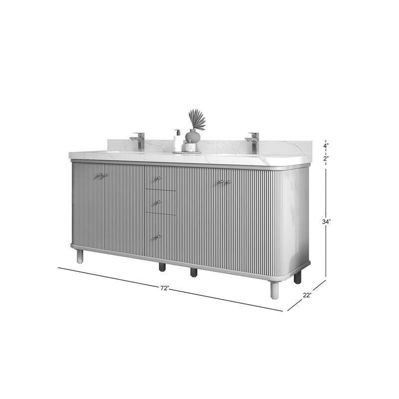 Willow Collections 72 in. W x 22 in. D Reeded Miami Double Bowl Sink Bathroom Vanity with Countertop