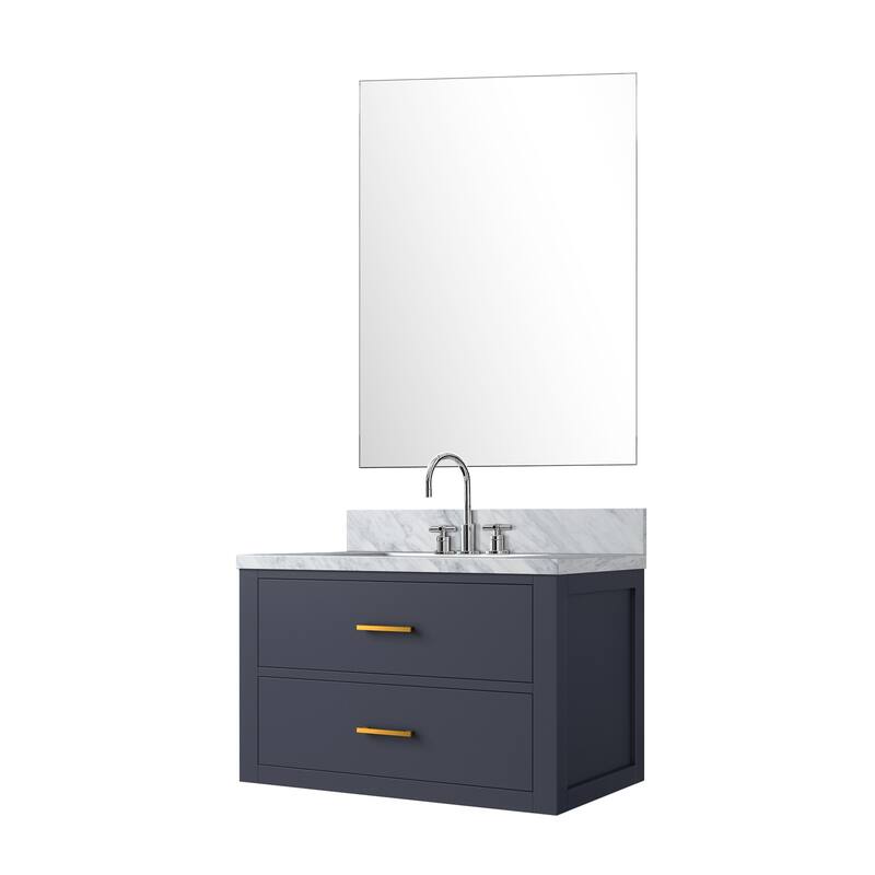 Castor Bath Vanity with Carrara Marble Top, Sink, Mirror and Faucet