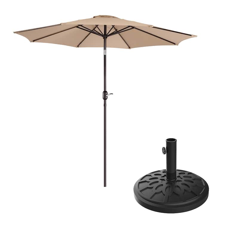 Villacera 9-Foot Outdoor Patio Umbrella with Base - Beige