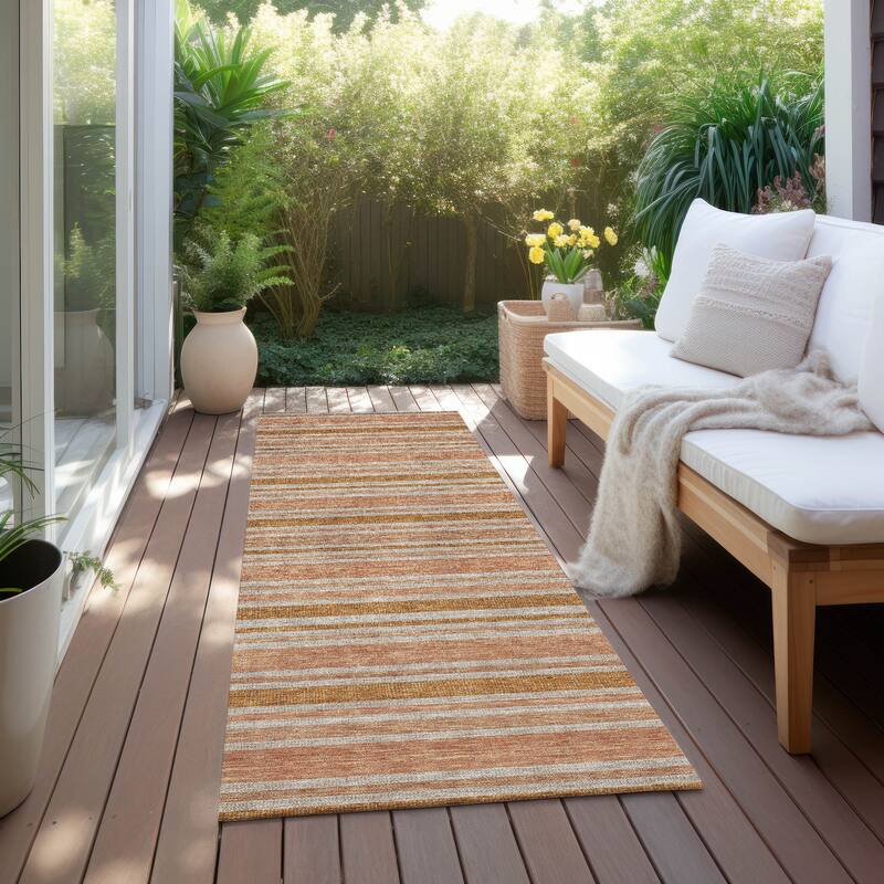 Machine Washable Indoor/ Outdoor Thin Cabana Stripe Chantille Rug - Paprika - 2'3" x 7'6"