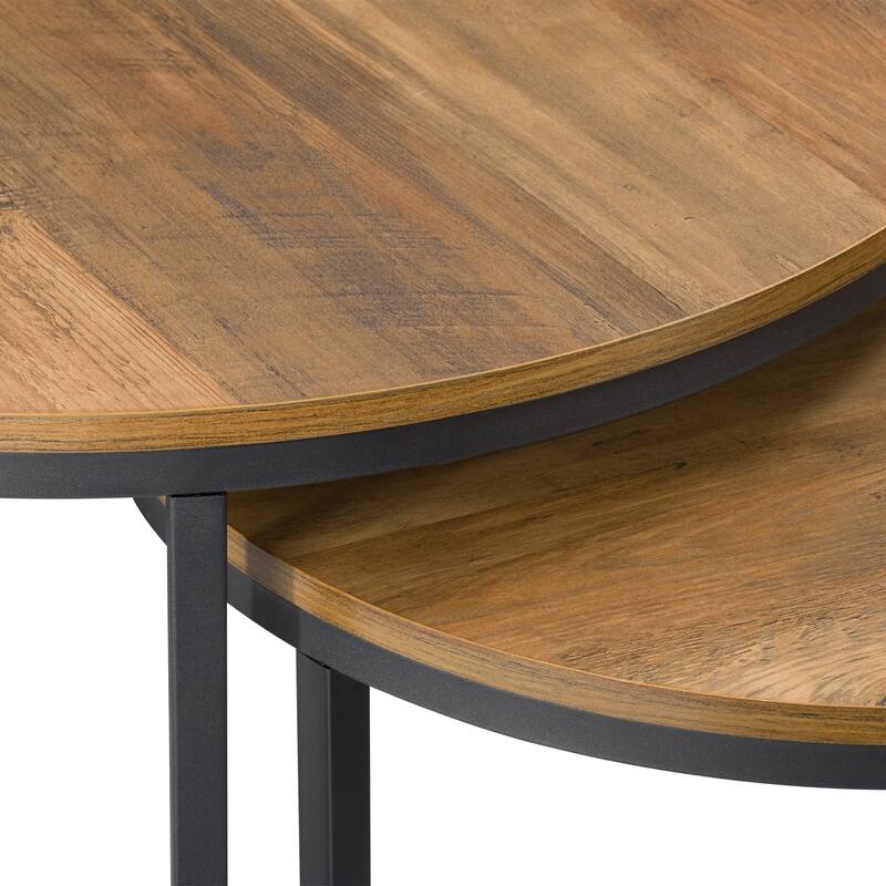 Fort Worth Set of 2 Round Nesting Coffee Tables, Brown