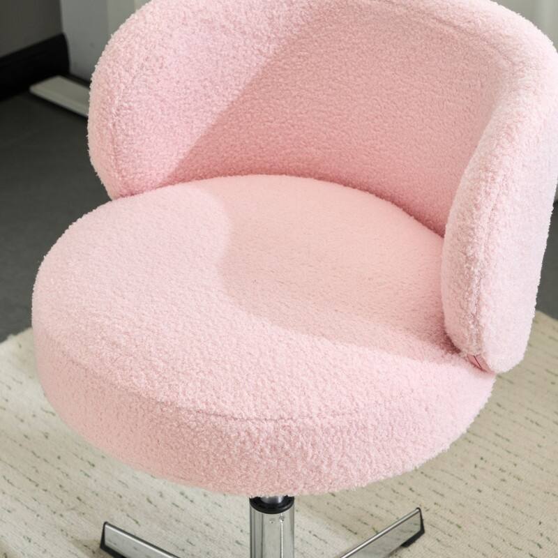 Cute Modern Teddy Swivel Chair Armless Adjustable Height Office Desk Chair with No Wheels and Backrest Support - N/A