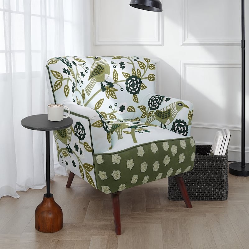 Nico Floral Embroidered Velvet Upholstered Accent Chair by Sevita - 30″ D x 32″ W x 33″ H - Green