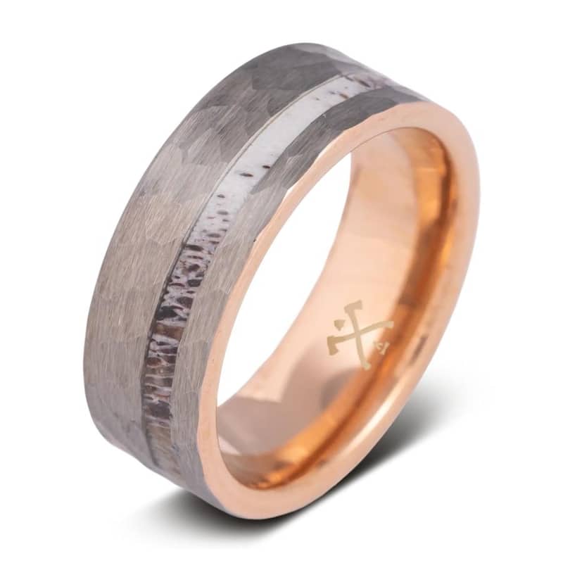 Manly Bands THE WHITETAIL Tungsten with Inlay Rose Gold Plated 8mm Satin Band