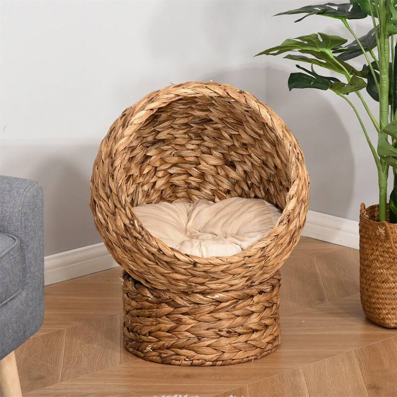 Raised Cat Bed with Rotating Cozy Basket Soft Cushion for Small Cats Up to 11 lbs