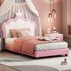 preview thumbnail 13 of 57, Upholstered Platform Bed w/ Crown Headboard, Leather Princess Bed Frame with Wood Slats Support for Kids Teens