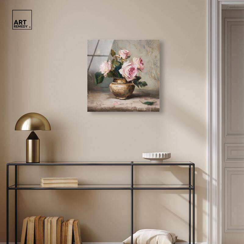 Pink Petals and Brass Acrylic by Art Remedy, Ready to Hang