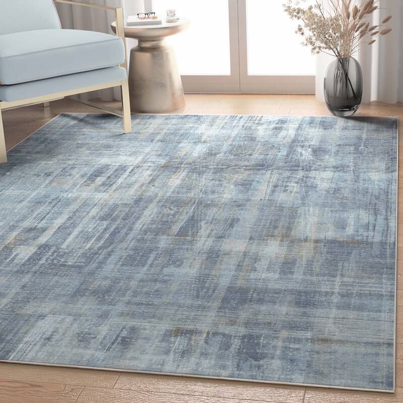 Well Woven Abstract Toronto Modern Brushstroke Flat-Weave Area Rug - Blue - 9' 10" x 13' - Rectangle