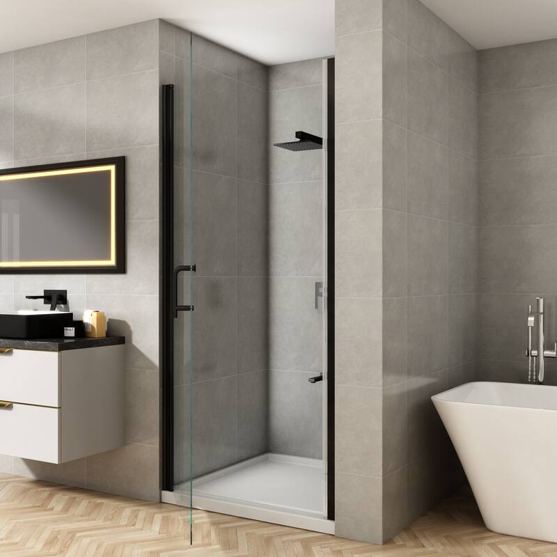 TOOLKISS Pivot Swing Frameless Shower Door with Safey Clear Glass