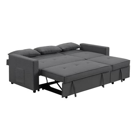 Jayce 80 Inch Wood Convertible Sleeper Sofa with Side Pocket, Dark Gray