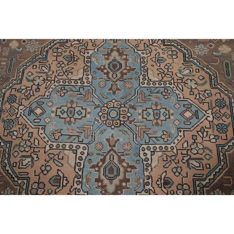 Brown Distressed Tabriz Vintage Persian Area Rug Handmade Wool Carpet - 8'3" x 11'4"