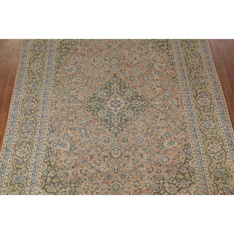 Hand Knotted Oriental 100% Wool Carpet Traditional Floral Oranges & Rust Mashad Area Rug - 13' 2'' X 9' 6''