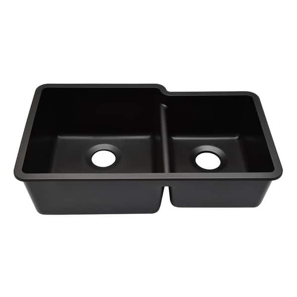 slide 2 of 9, 32 Inch Lexicon Platinum Quartz Composite Drop-in Undermount Galaxy Black - 19" W x 32" L x 9.75" H Galaxy Black