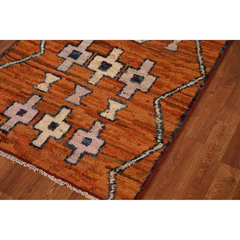 Orange Moroccan Oriental Runner Rug Handmade Tribal Wool Carpet - 2'11" x 9'10"