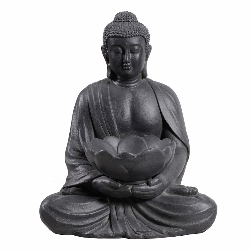 Meditating Buddha With Lotus Outdoor Garden Planter - 20.25" - Black