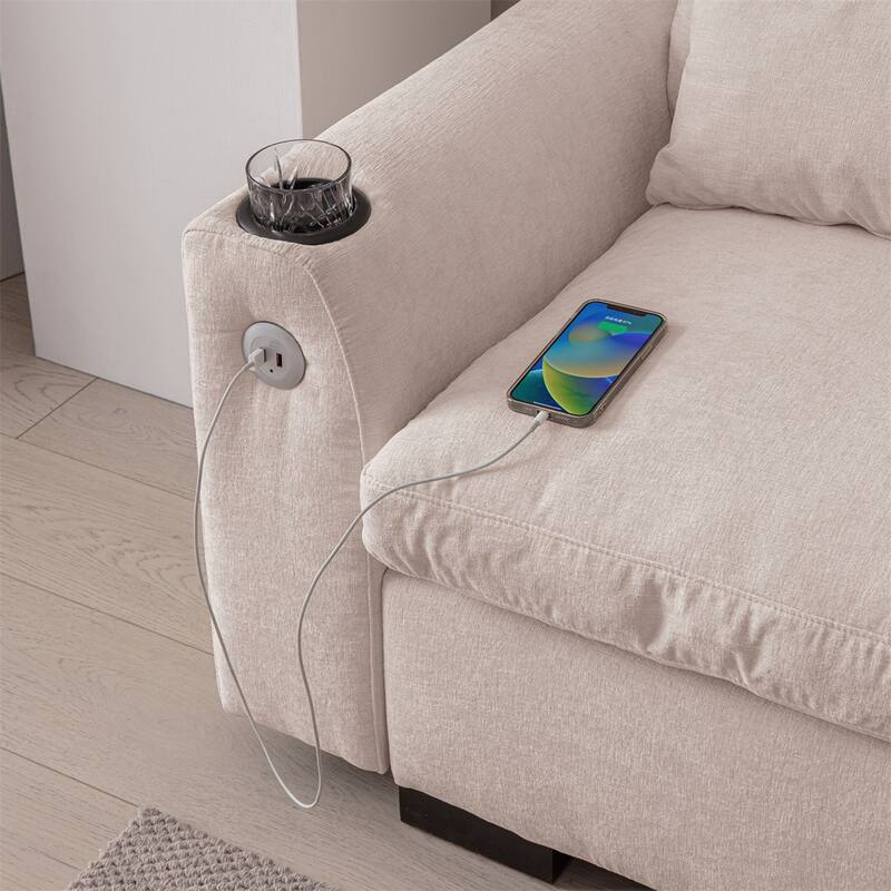 Modern Modular L Shaped Chenille Sofa Couch Reversible Ottoman