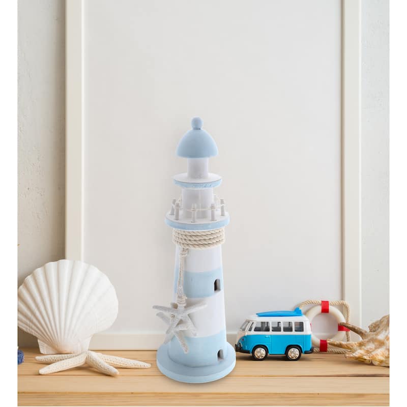CoTa Global Blue Lagoon Wooden Lighthouse 12 Inch, Nautical Decor - 5″Lx4.35″Wx11.5″H