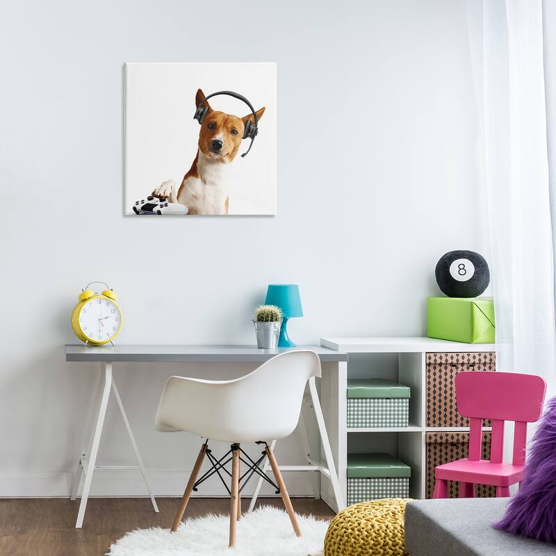 Stupell Gaming Dog with Headset Canvas Wall Art Design By CAD Designs