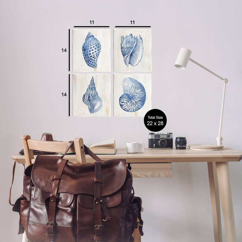 Stupell Blue Seashells on Beige Wall Plaque Art Design By Susan Arnot (Set of 4)