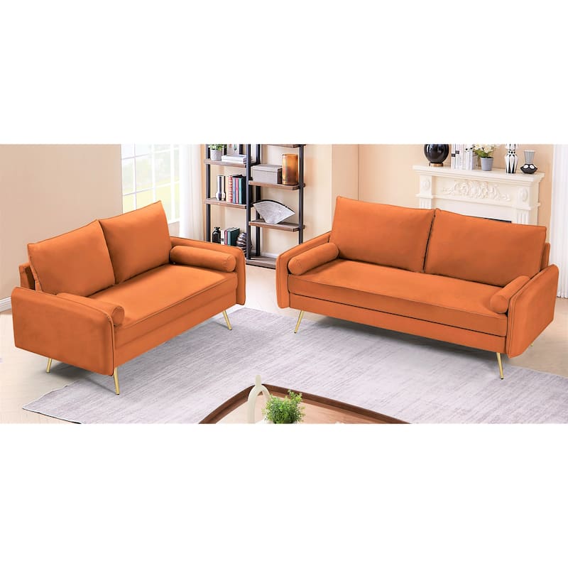 Villeda Velvet Mid-century modern 2PCS living room set - Orange