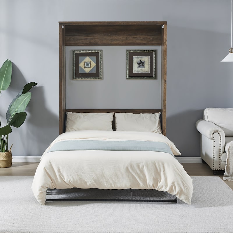 Murphy Wall Bed Cabinet Space-Saving Bed by Harper&Bright Designs - Brown - Full