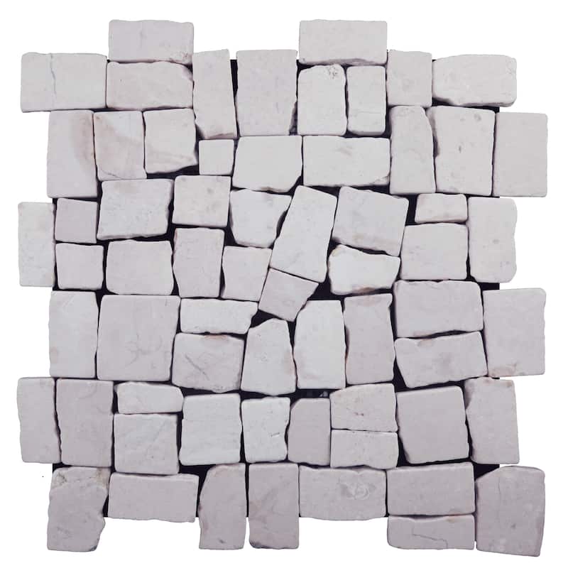Block Mosaic 11 in. x 11 in. Marble Mesh-Mounted Mosaic Wall and Floor Tile - Off-White - 11 in. x 11 in.