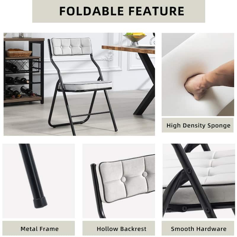 Velvet Upholstered Steel Tufted Folding Dining Chairs(set of 4)