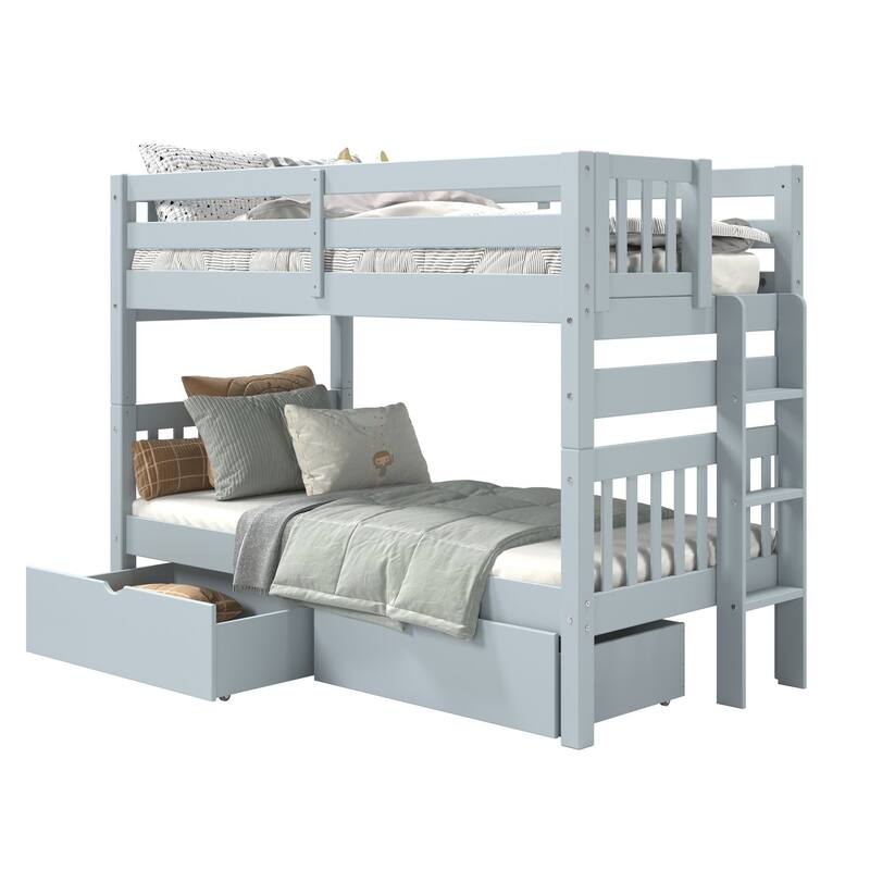 Taylor & Olive Trillium Twin over Twin Bunk Bed with Ladder, 2 Drawers