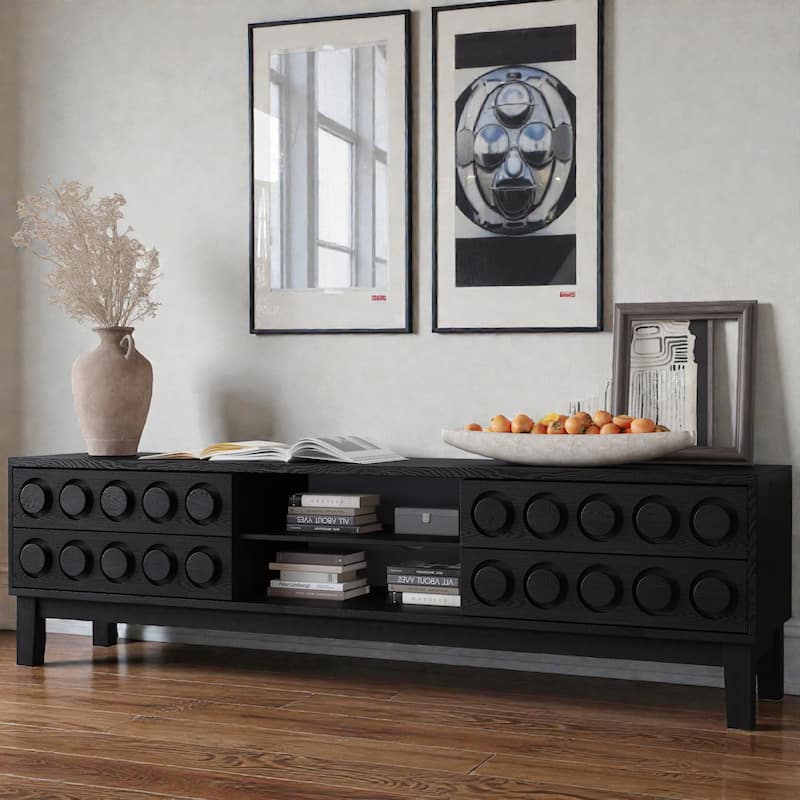 Mid-Century Modern TV Console Table with 4 Drawers for TVs up to 75 Inch, Media Entertainment Center with Storage