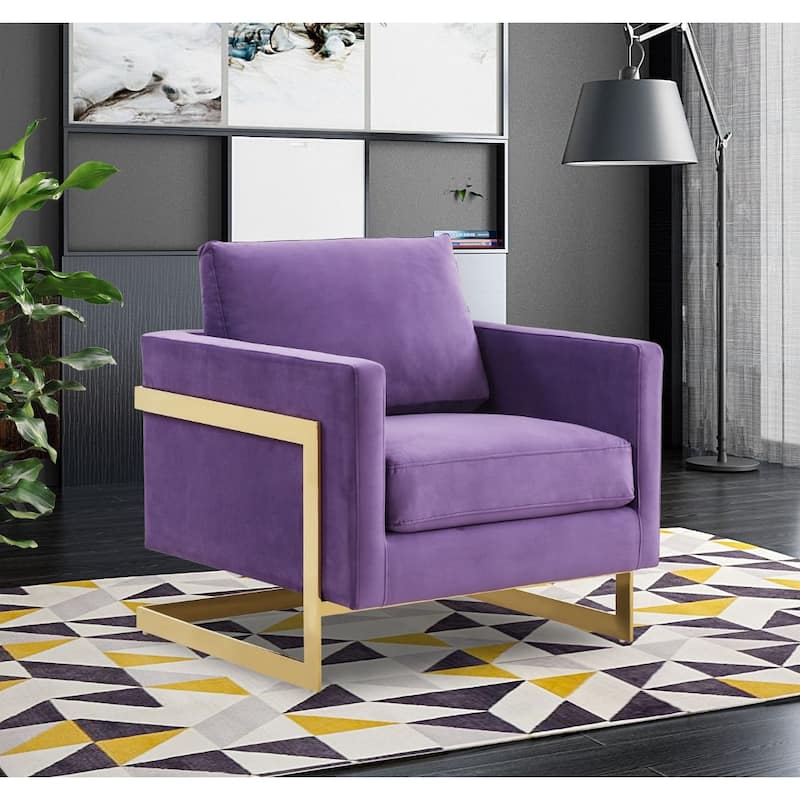 Lincoln Modern Velvet Upholstered Accent Designer Lounge Chair with Gold Frame for Living Room, Bedroom and Home Office - 34"