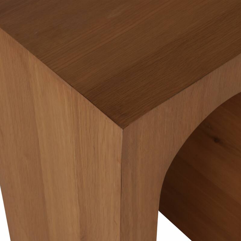 Wood Veneer Accent Table Double Arched Base Modern Glam - 30" Brown - 32" x 15" x 30"
