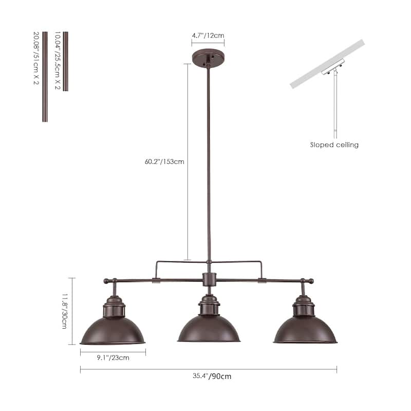 3-Light Farmhouse Retro Metal Linear Dome Pot Lid Pendant Light/Kitchen Island Lights