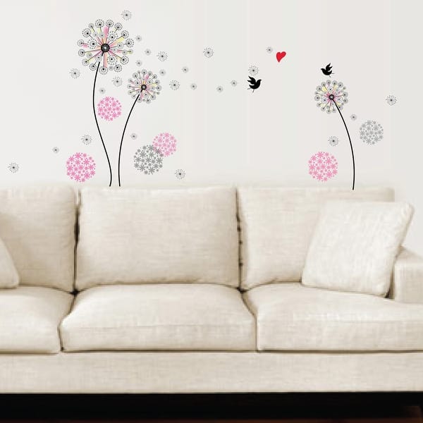 slide 2 of 5, Walplus Pink Black Dandelion Flower Wall Sticker Nursery Decor Decal