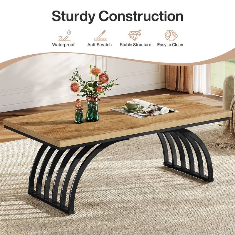 47-Inch Wood Coffee Table, Rustic Rectangular Center Tea Table