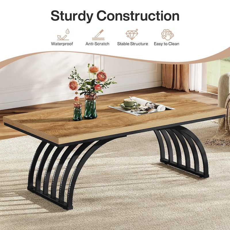 Wood Coffee Table, 47-Inch Rustic Rectangular Center Tea Table