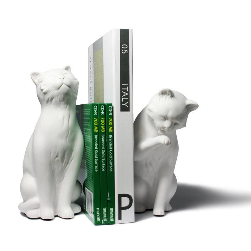 White Cat Bookend Set