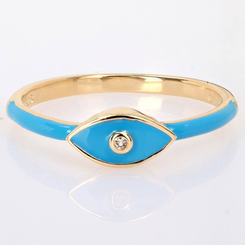 Miadora Created White Sapphire Evil Eye Enamel Ring in Yellow Plated Sterling Silver