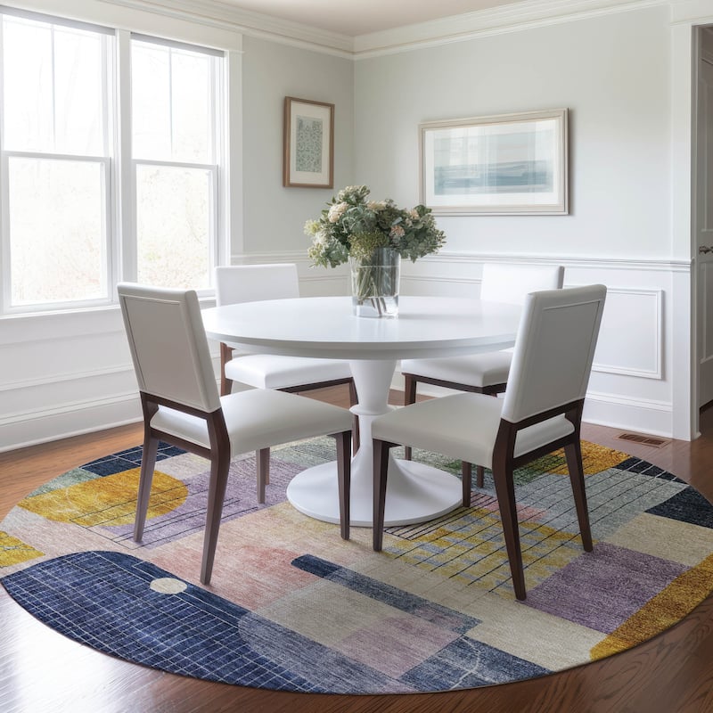 Machine Washable Indoor/ Outdoor Abstract Contemporary Chantille Rug - Plum - 8' x 8'