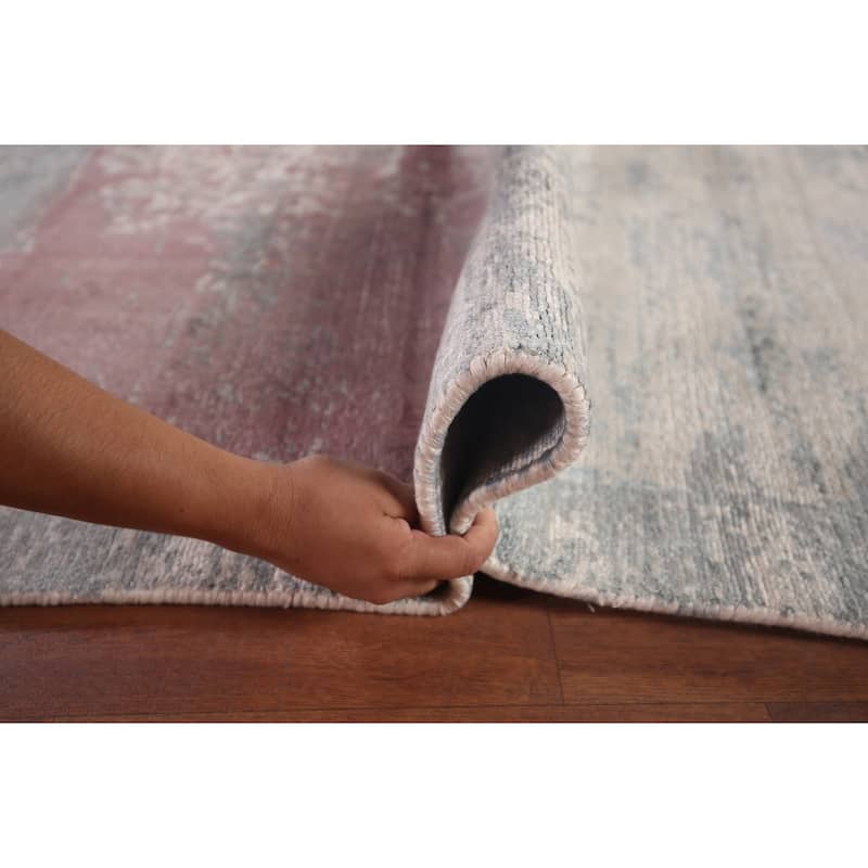 Gray Abstract Indian Area Rug Hand-Knotted Wool Carpet - 8'11"x 11'11"