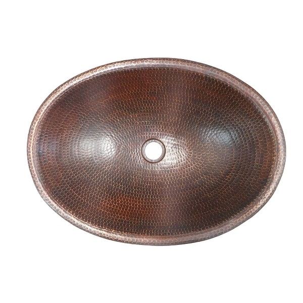 slide 2 of 3, 19" Oval Copper Bathroom Sink with Copper Highlights by SimplyCopper - 19" X 14" X 5.5"